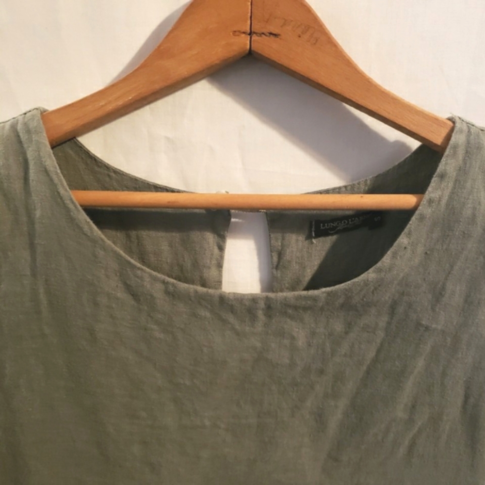 Lungo Larno Linen Summer Dress Olive Green Size S Beach Cruise Cottagecore Boho - Picture 3 of 8